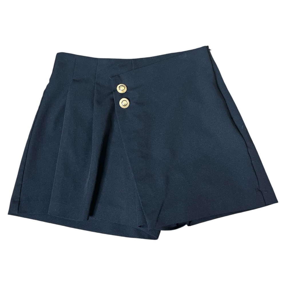 ZARA Asymmetrical Preppy Skort/Skirt With Gold Hardware Black Size Small